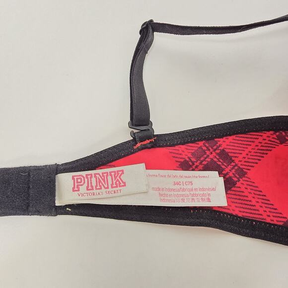 Victorias Secret Pink Bra Women 34C Where Everywhere Push Up Red Plaid Y2K - Picture 4 of 4